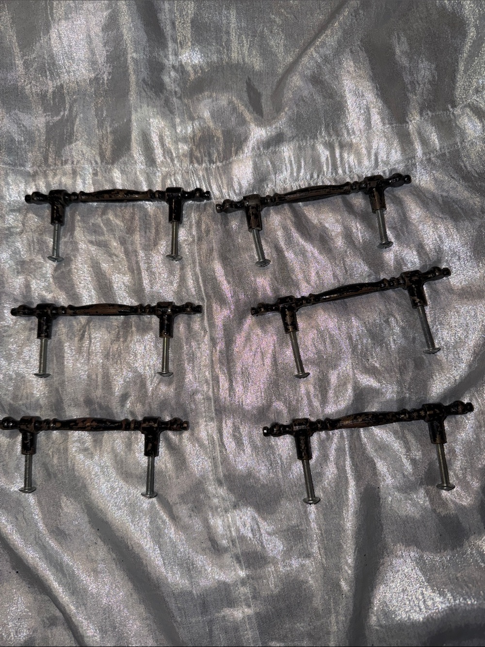 Vintage-Style Black Metal Cabinet Pulls - Set of 6